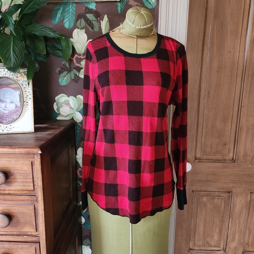 OLD NAVY Buffalo Plaid Waffle Knit Top Size XL